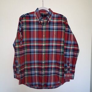 Ralph Lauren Men's Classic Fit Long Sleeve Red Plaid Button-Down Shirt Medium